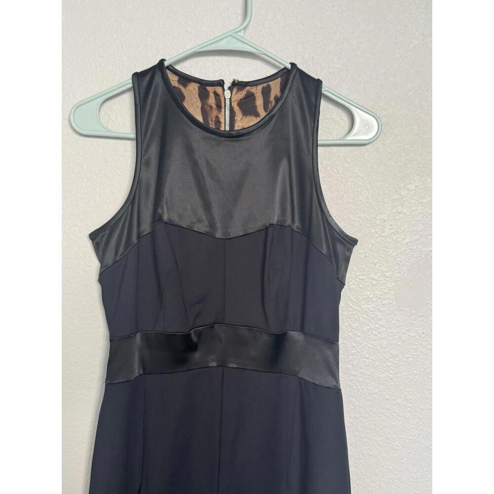 Dolce & Gabbana Black Sheath Dress 42 Midi Sleeveless Satin Panel Leopard Lining - Picture 3 of 15